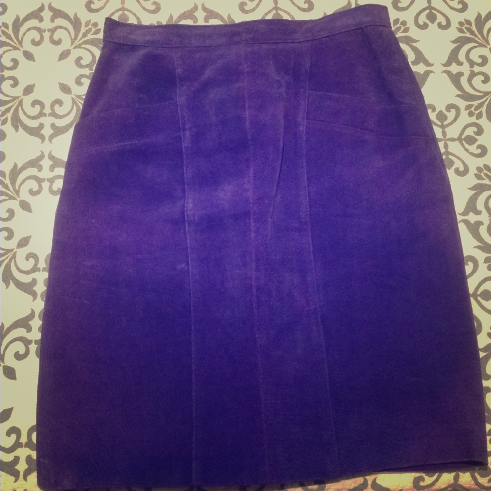 Royal Purple Suede Leather Pencil Skirt